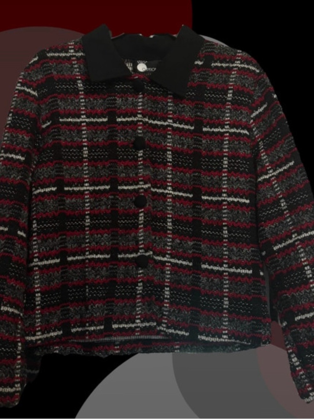 Woven Plaid Button-Up Jacket in Black and Red
